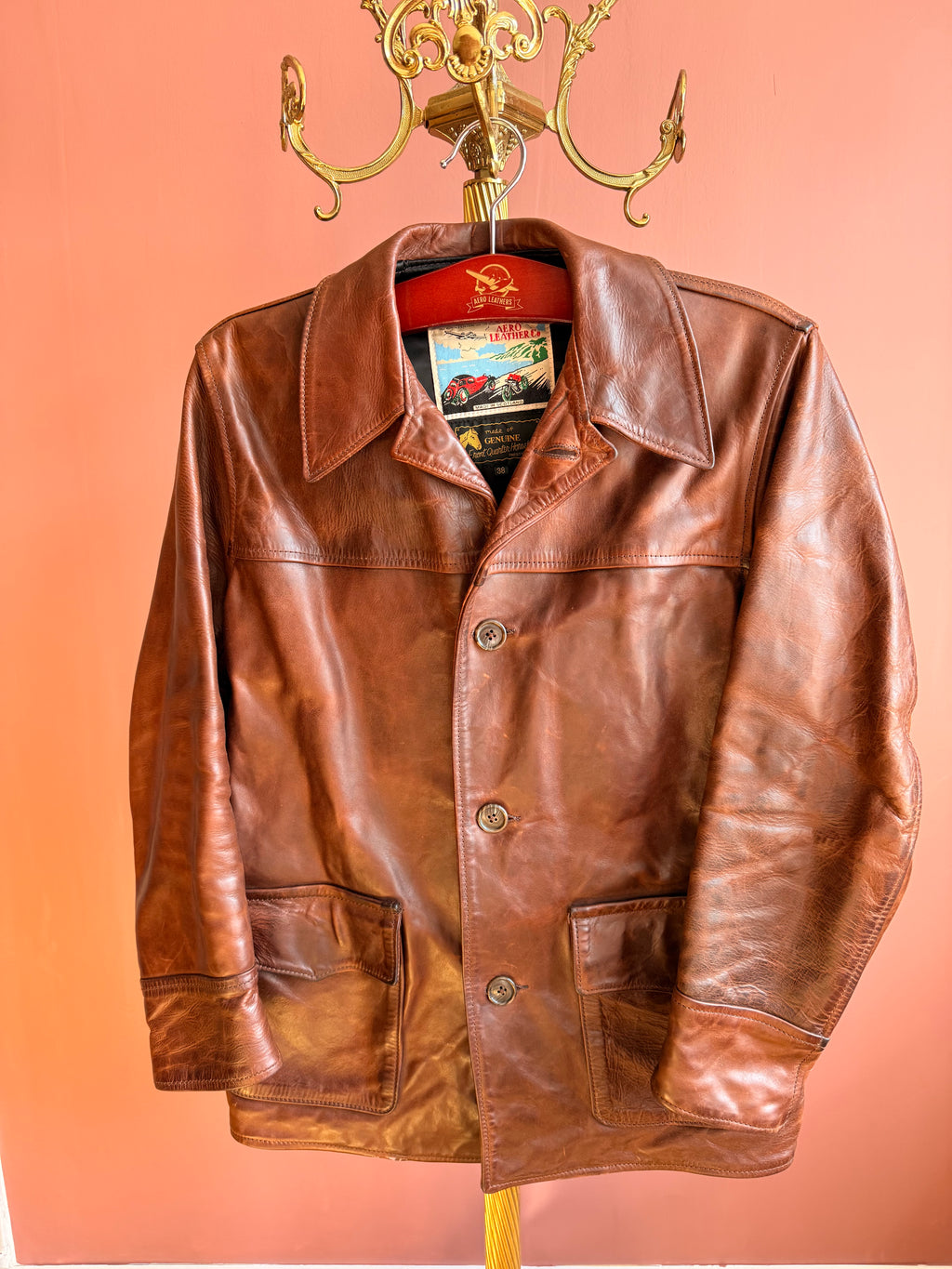 Aero Leather – Cheyenne Full-grain Horsehide Jacket – Cognac (UK 38 / EU 48)