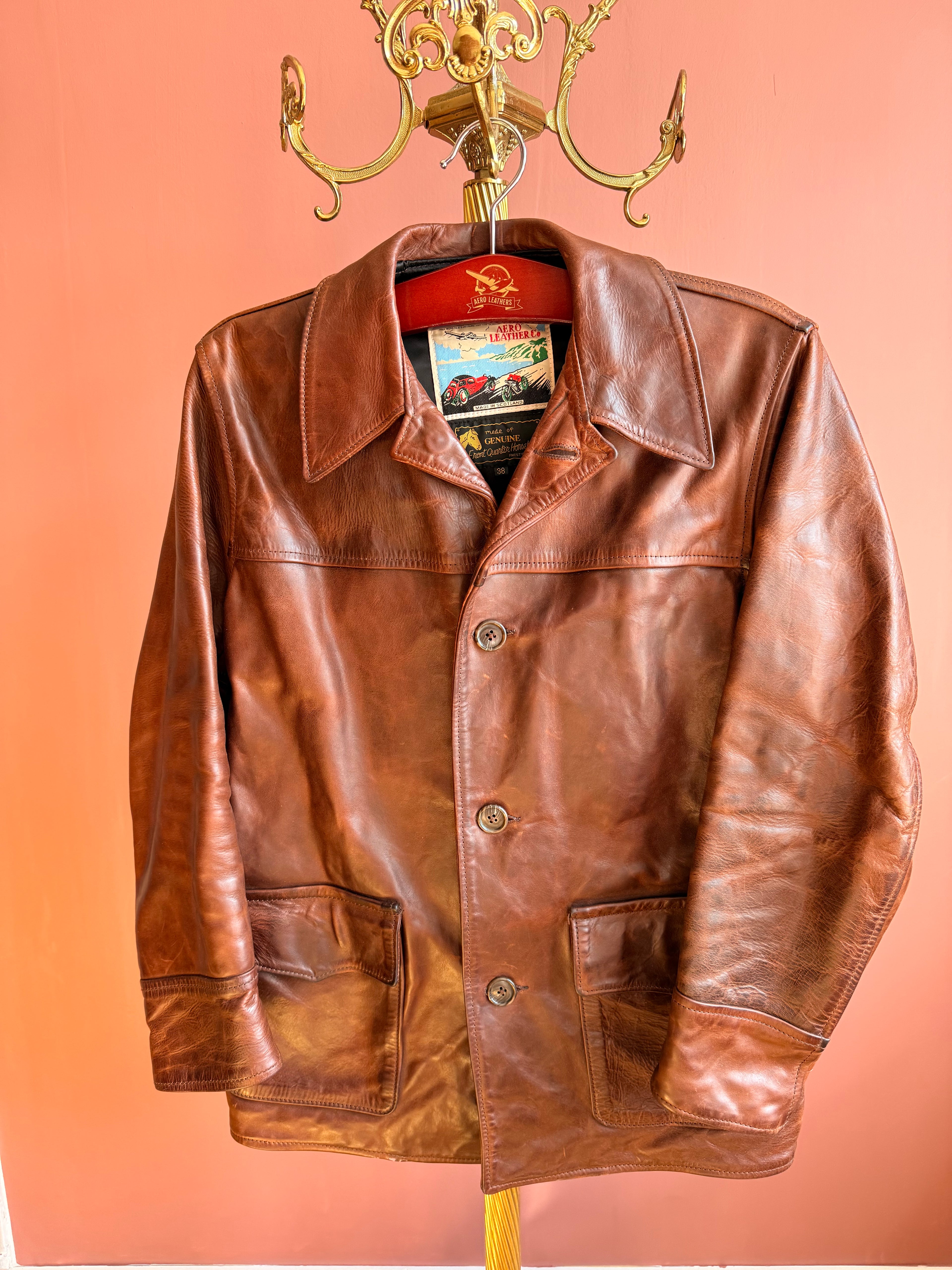 Aero Leather – Cheyenne Full-grain Horsehide Jacket – Cognac (UK 38 / EU 48)