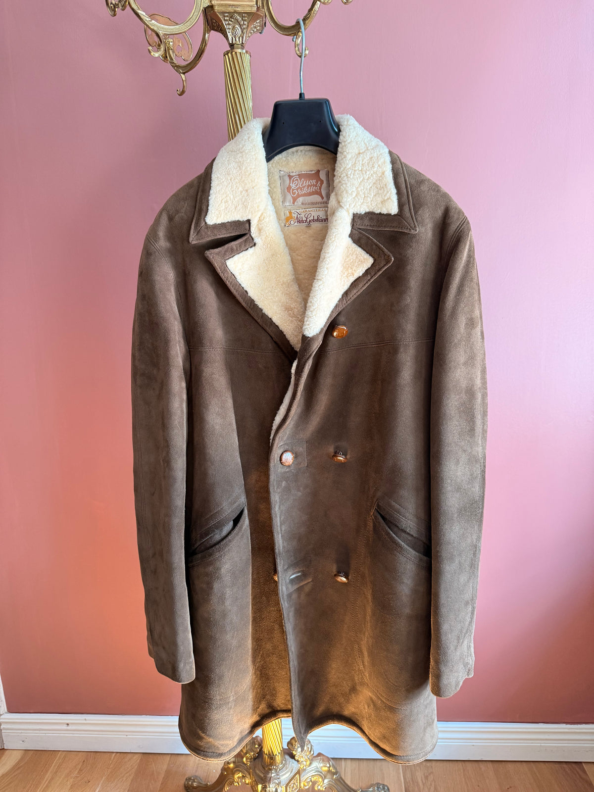 Olsson & Eriksson – Double Breasted Suede Coat – Brown (M, EU 48, 50)