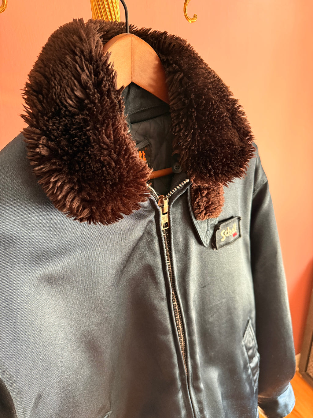 Schott N.Y.C. – Fur Collar Police Bomber Jacket - Indigo /Brown (M / EU 48)